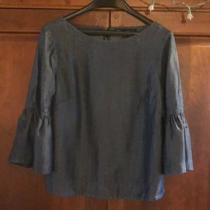 NWOT WHBM chambray ruffle sleeve blouse size 10